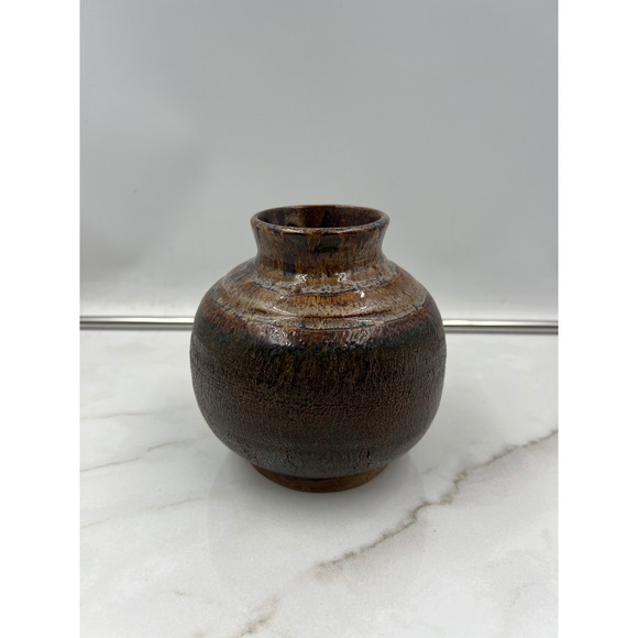 Ronnie Lowery Just Muddin Pottery Stoneware Vase Brown Glaze 2017 Signed Studio - Picture 4 of 12